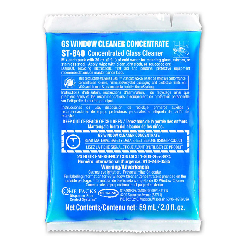 Stearns One Packs™ ST-840 GS Glass Window Cleaner Concentrate - (48) 2 fl. oz. Packets