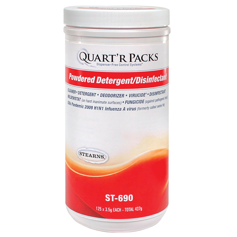 Stearns Quart'r Packs Powdered Detergent/Disinfectant - (4) 125 x 3.5 g Containers