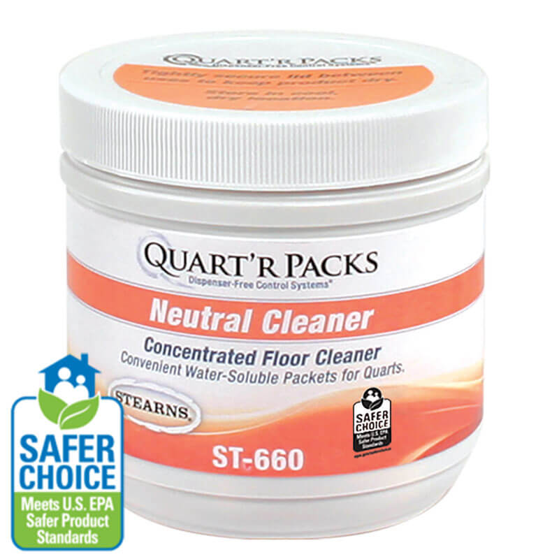 Stearns Quart'r Packs Neutral Floor Cleaner - (4) 90 x 1.5 g Containers