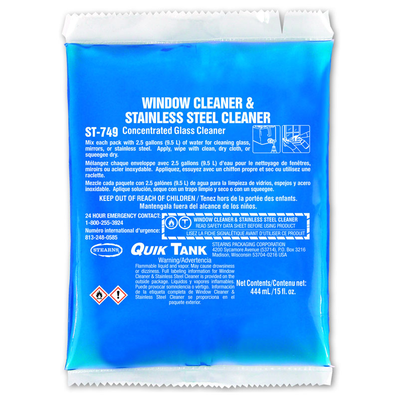 Stearns Quik Tank Glass Window & Stainless Steel Cleaner - (6) 15 fl. oz. Packets