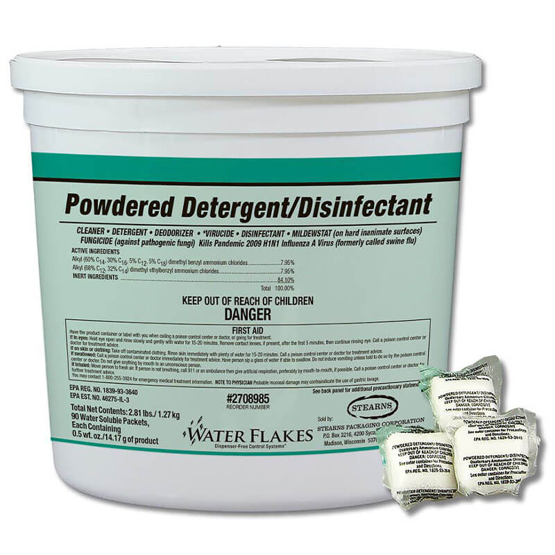 Stearns Water Flakes Powdered Detergent/Disinfectant - (2) 90 x 0.5 wt. oz. Pails