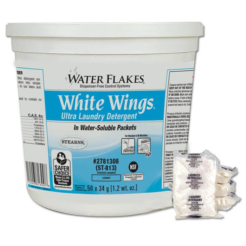 Stearns Water Flakes White Wings Ultra Laundry Detergent - (2) 50 x 1.2 wt. oz. Pails