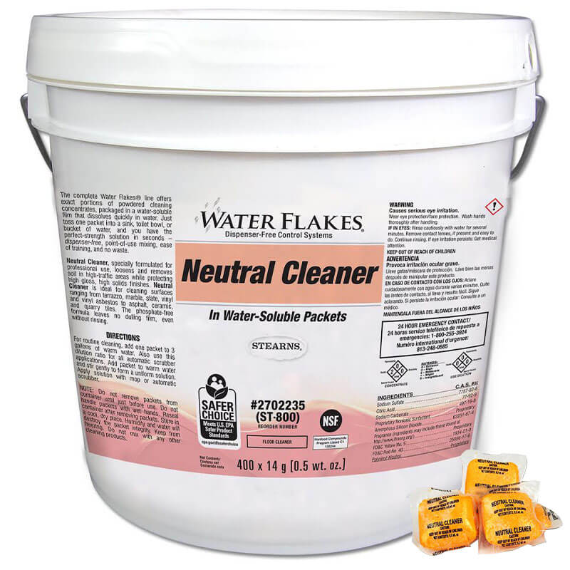 Stearns Water Flakes Neutral Floor Cleaner - (1) 400 x 0.5 wt. oz. Tub