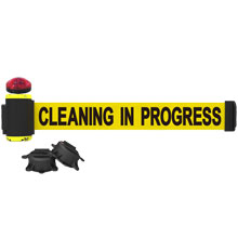 Cleaning In Progress Banner, Yellow - 7' Magnetic Wall Mount w/ Light Kit BST-MH7004L