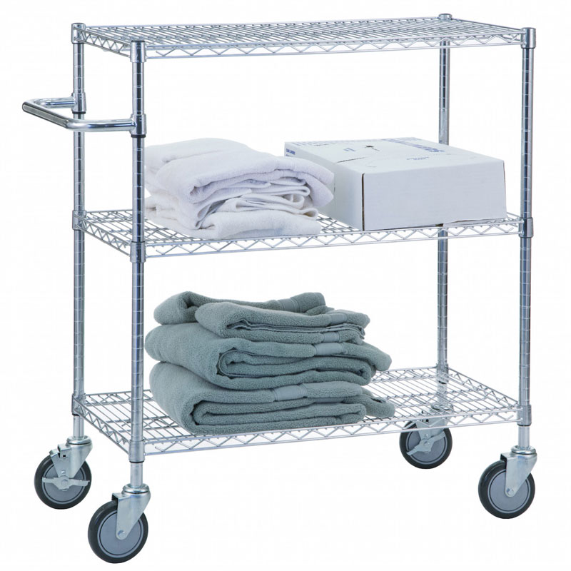 R&B Wire [UC2436] Portable & Adjustable Metal Wire Utility Cart - Chrome - 3 Wire Shelves - 24