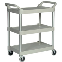 Rubbermaid [3424-88] Light-Duty Utility Cart w/ Brushed Aluminum Uprights - 3 Shelves - Platinum