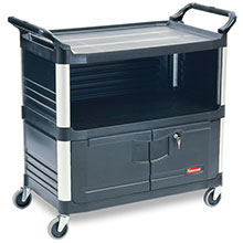 Rubbermaid [4095] Xtra™ AV/Equipment Cart w/ Lockable Enclosed Shelf - 3 Shelves - Black