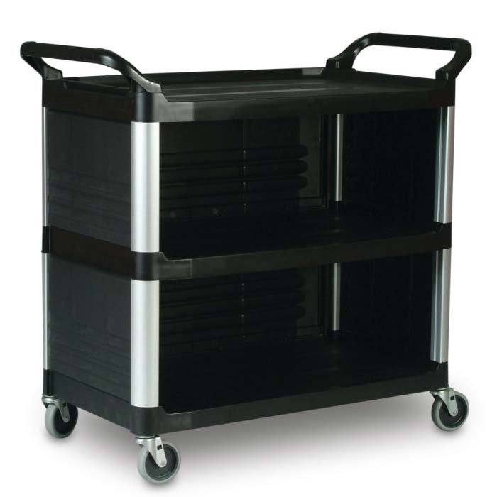 Rubbermaid [4093] Xtra™ Utility Cart w/ 3 Enclosed Sides - 3 Shelves - Black
