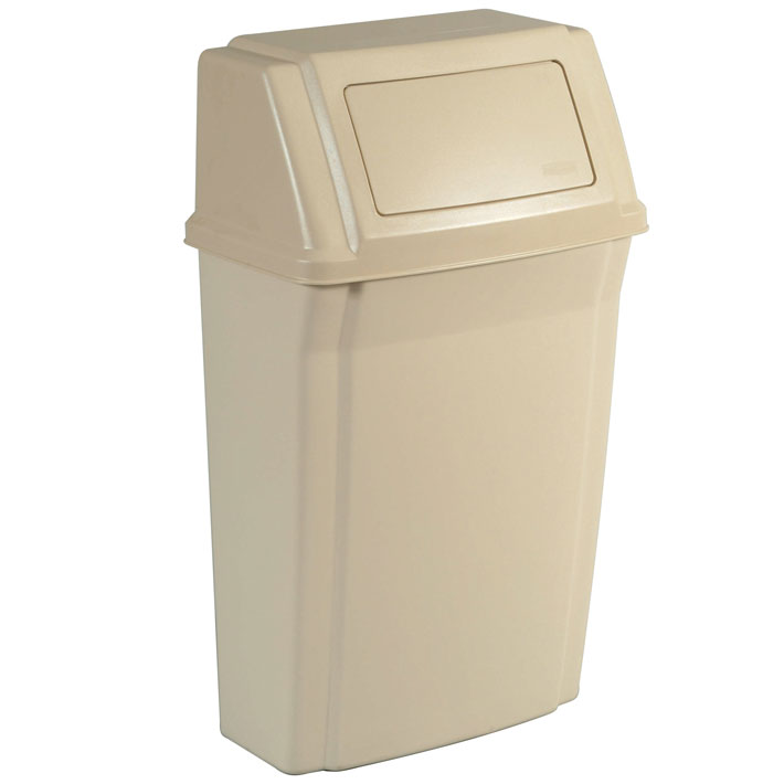 Rubbermaid [7822] Slim Jim® Wall Mounted Garbage Container - 15 Gallon - Beige