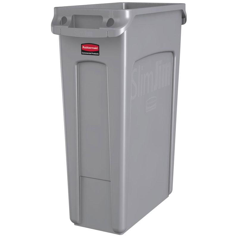 Rubbermaid [3540-60] Slim Jim® Rectangular Waste Container w/ Venting Handles - 23 Gallon - Gray