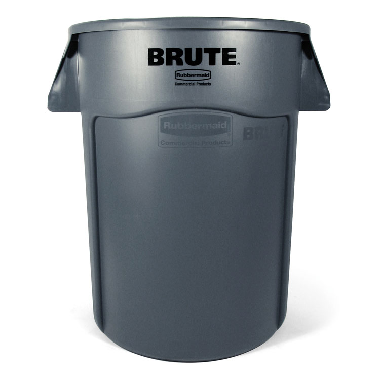 Brute Round Vented Trash Receptacle, Gray - 44 Gallon