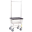 Narrow Wire Frame Metal Laundry Cart w/ Double Pole Rack - 2 Bushel Capacity - Chrome