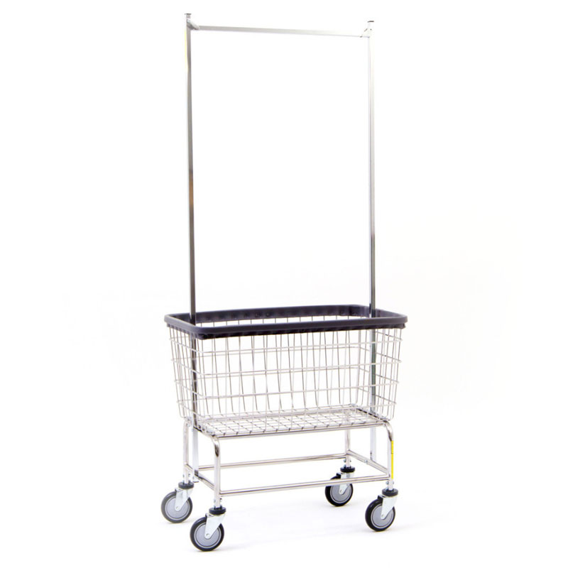 Large Capacity Wire Frame Laundry Cart w/ Double Pole Rack - 4 1/2 Bushel Capacity