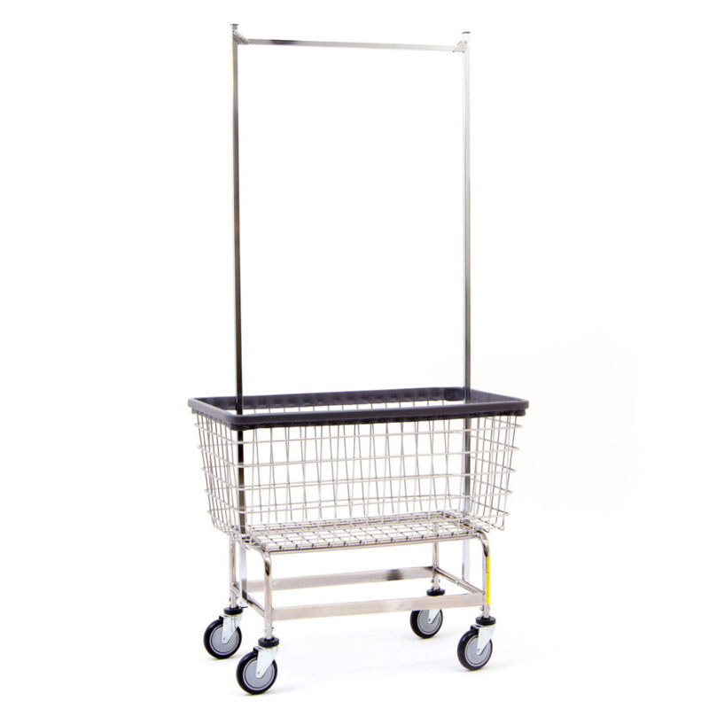 Mega Capacity Metal Wire Frame Laundry Cart w/ Double Pole Rack