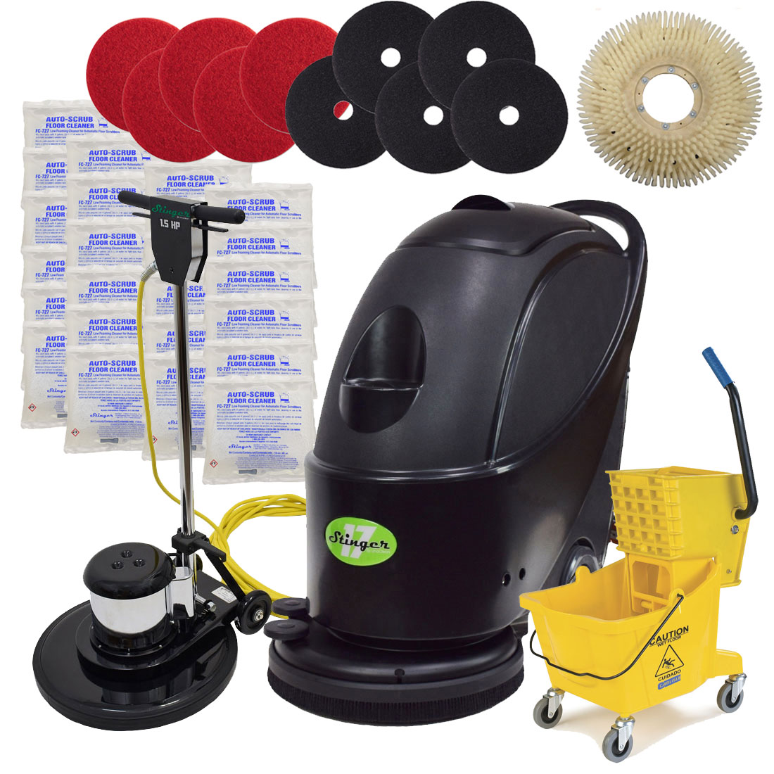 17" Stinger Electric Floor Scrubber & Machine Gold Package UnoClean