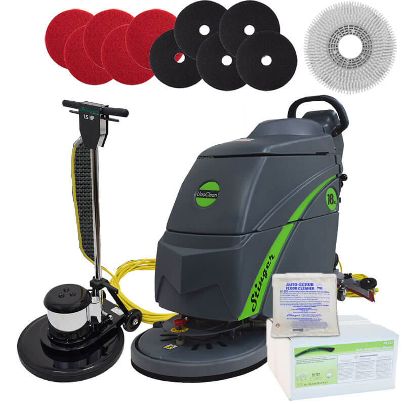 Stinger 18e Electric Floor Scrubber Gold Package Unoclean