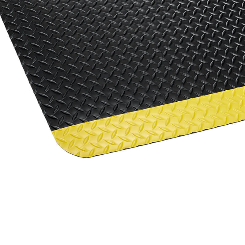 Industrial Deck Plate Anti-Fatigue Mat, Black/Yellow - 36