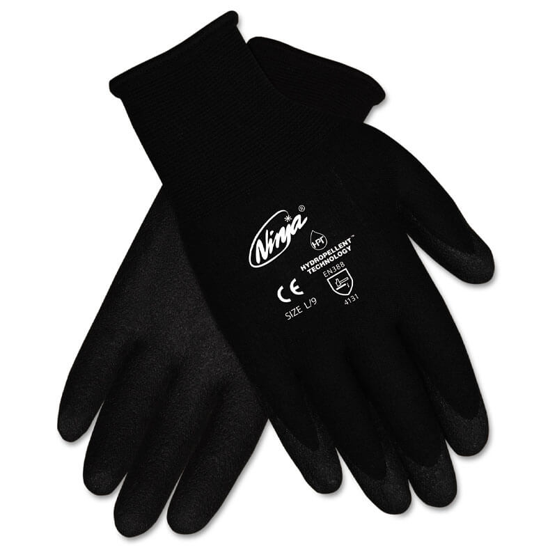 CRWN9699LPK  Ninja HPT PVC coated Black Nylon Gloves - Large - (12-Pack)