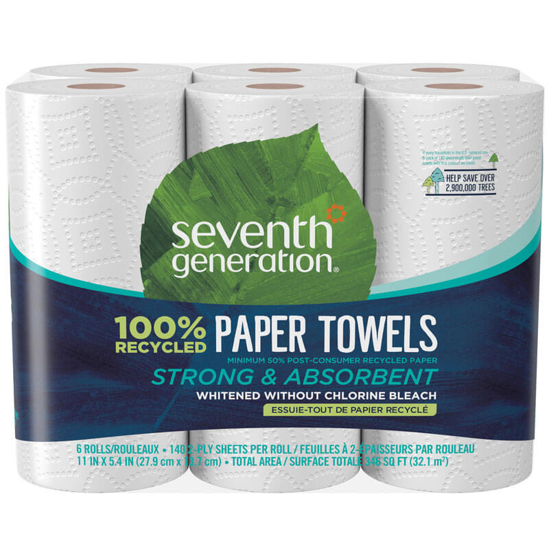 100% Recycled Paper Towel Rolls, 2-Ply - (6) 140 Sheets SEV13731                                          