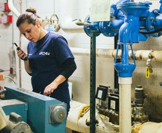 Warehouse employees using commercial two-way radios